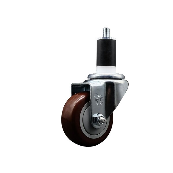 3'' SS Maroon Poly Wheel Swivel 1-1/2'' Expanding Stem Caster